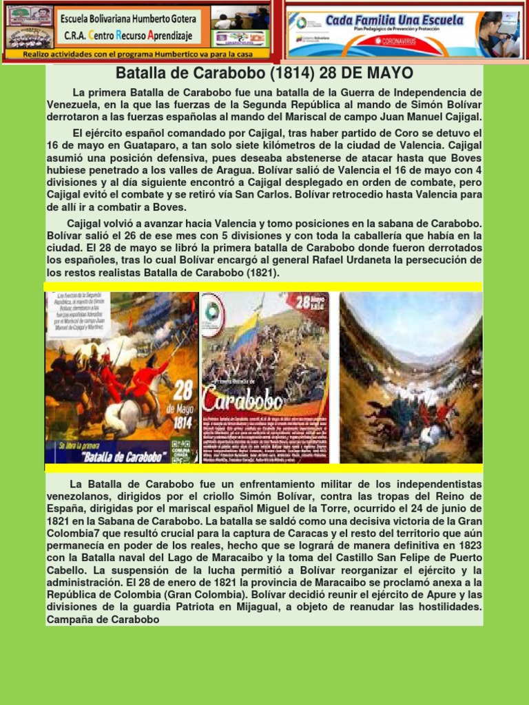 Batalla de Carabobo 28 DE MAYO DE 1814 PDF Militar Guerra de la