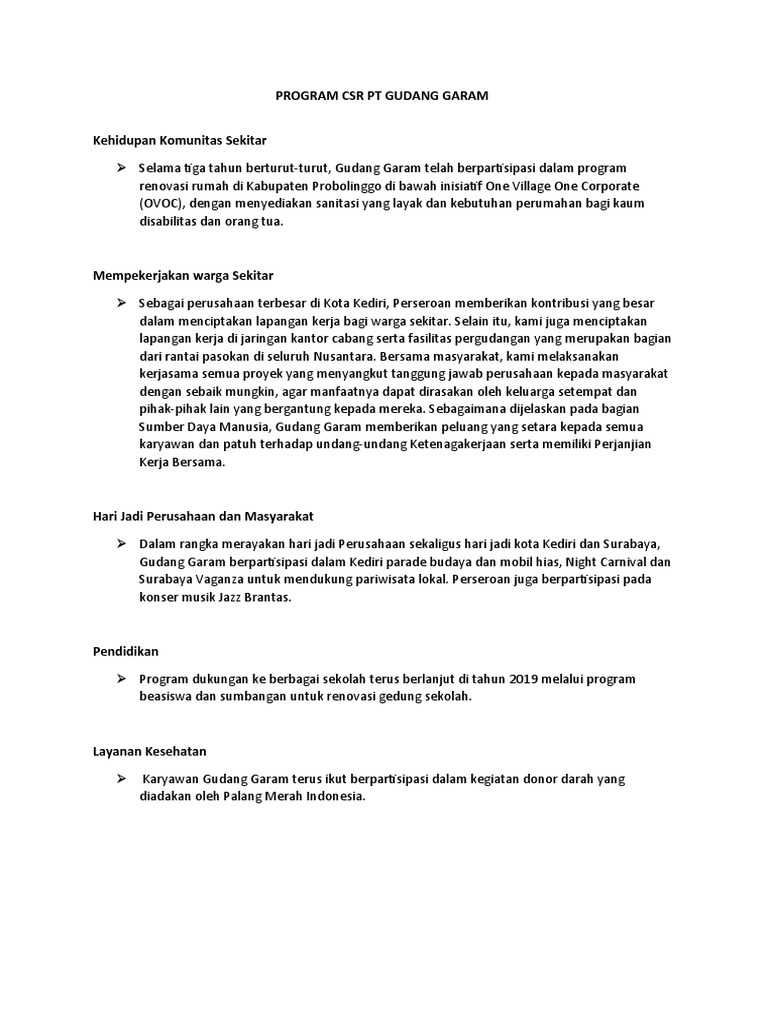 Program CSR PT Gudang Garam | PDF