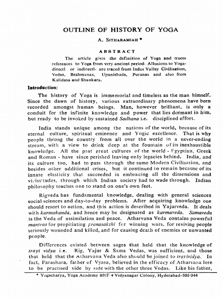 Outline of History of Yoga PDF Yoga Asana