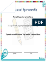 Certificate of Sportsmanship: "Sports Do Not Build Character. They Reveal It." - Heywood Broun