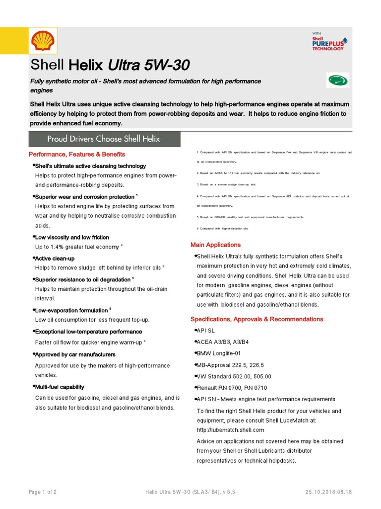 Shell Helix Ultra 5W-30 Technical Data Sheet, PDF, Motor Oil
