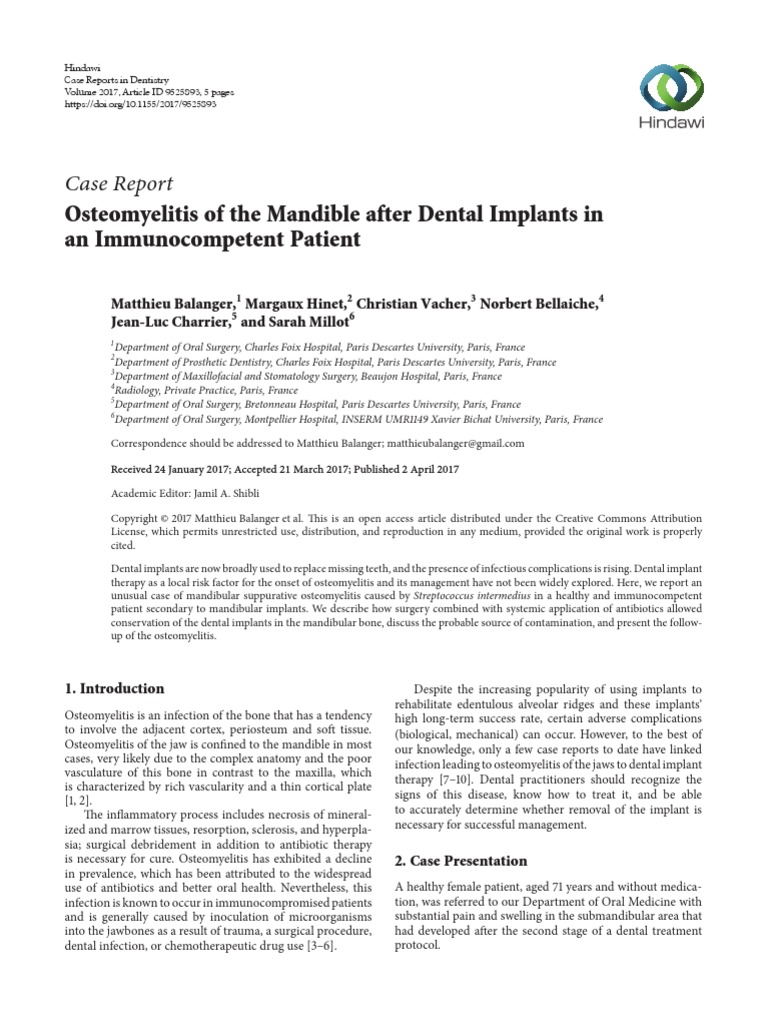 Case Report Osteomyelitis of The Mandible After Dental Implants in An