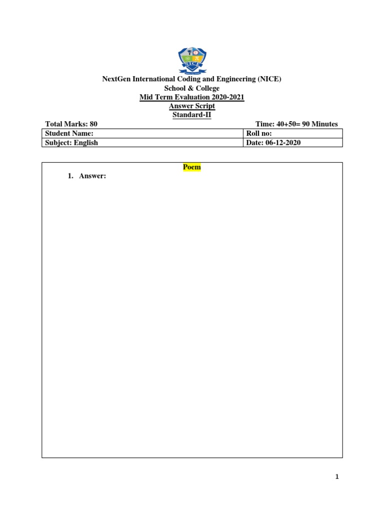 Mid Term Evaluation Answer Script 2020 | PDF