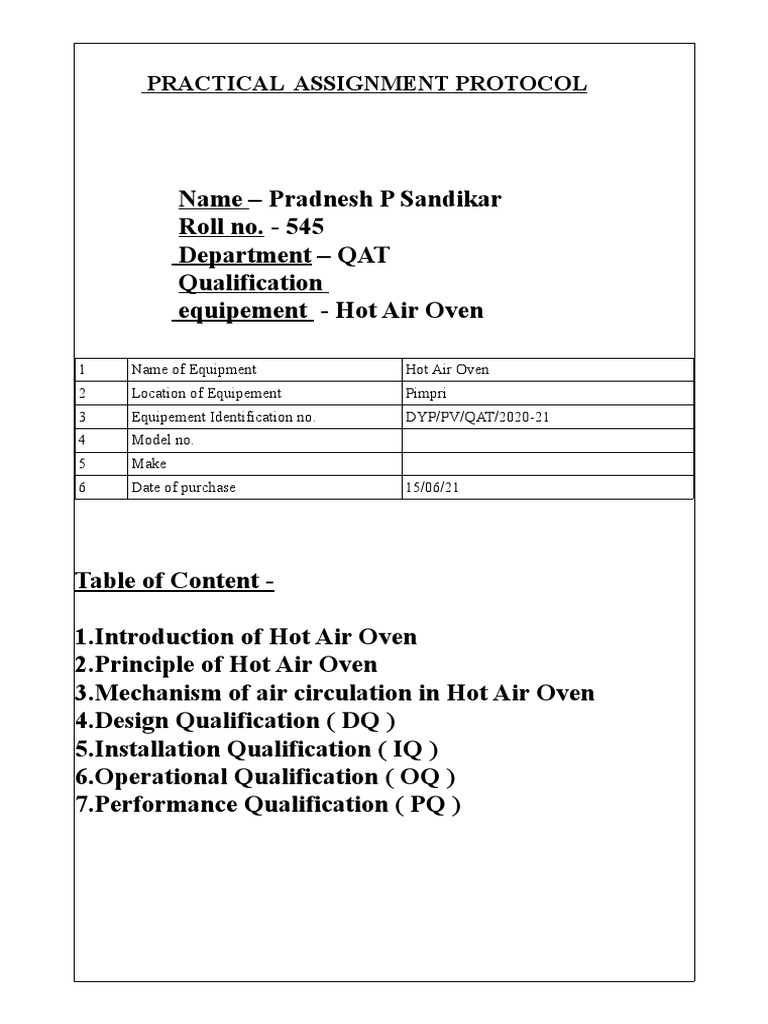 Hot Air Oven PDF Verification And Validation Pressure Measurement