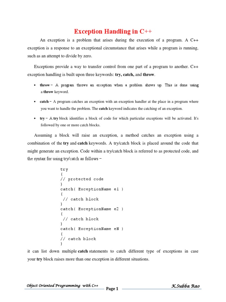 C++ Exception Handling Overview | PDF | C++ | Method (Computer Programming)