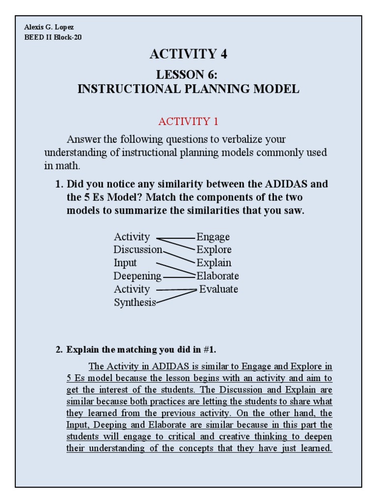 Activity 4: Lesson 6: Instructional Planning Model PDF | Teachers | Educational Assessment