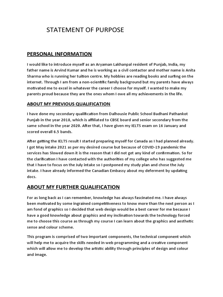 Aryaman Statement of Purpose PDF University Business Aryaman Statement of Purpose PDF University Business