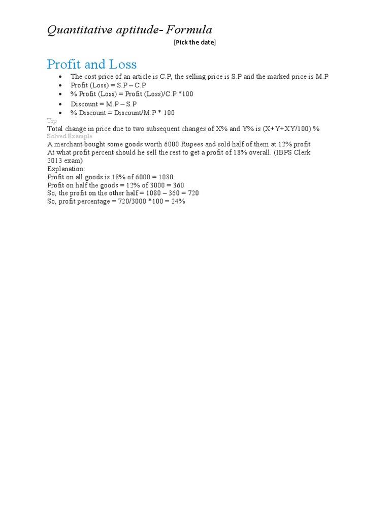 Profit and Loss Formulas Explained | PDF