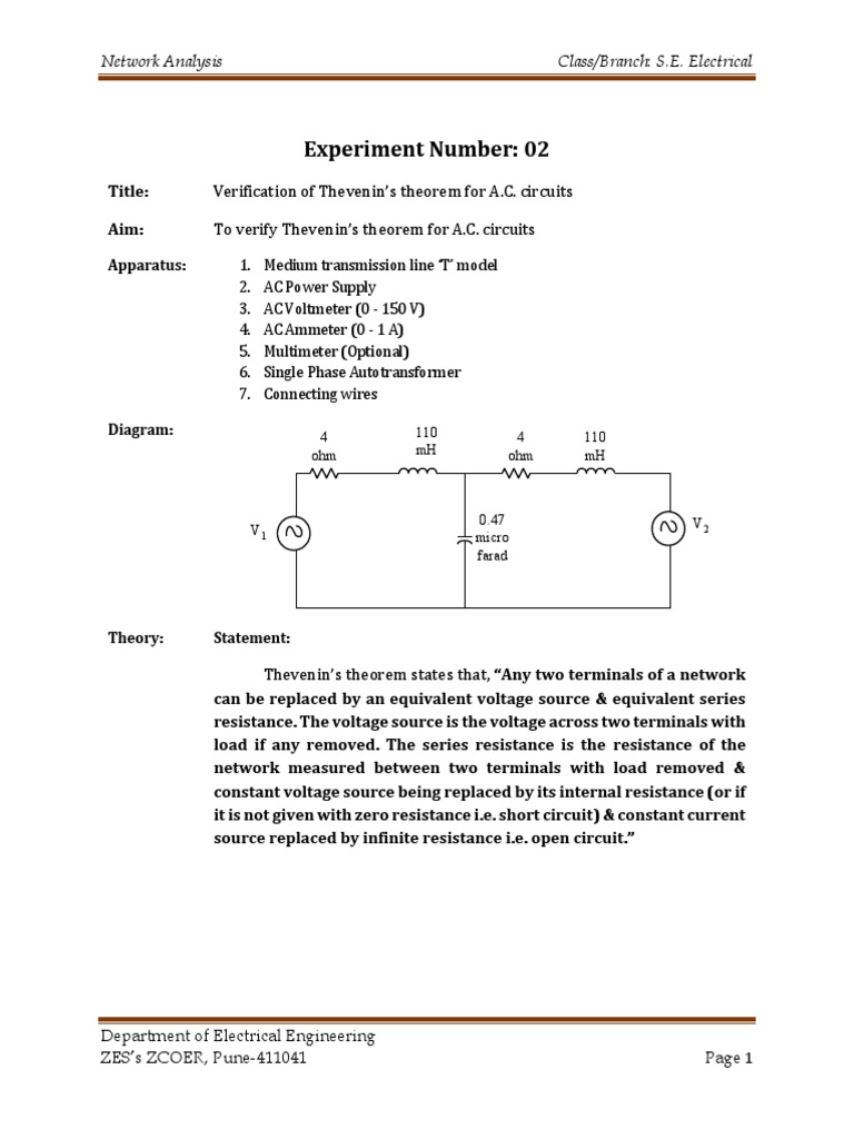 Thevenin's Theorem Verification Lab | PDF | Electrical Network ...