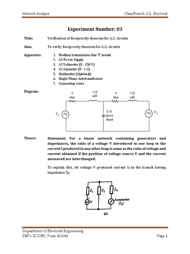 Expt 3 Verification Of Reciprocity Theorem For Ac Circuits