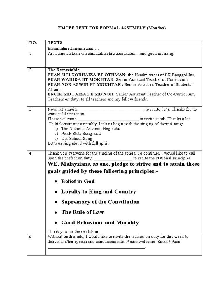 Formal Assembly Emcee Script | PDF | Language Arts & Discipline