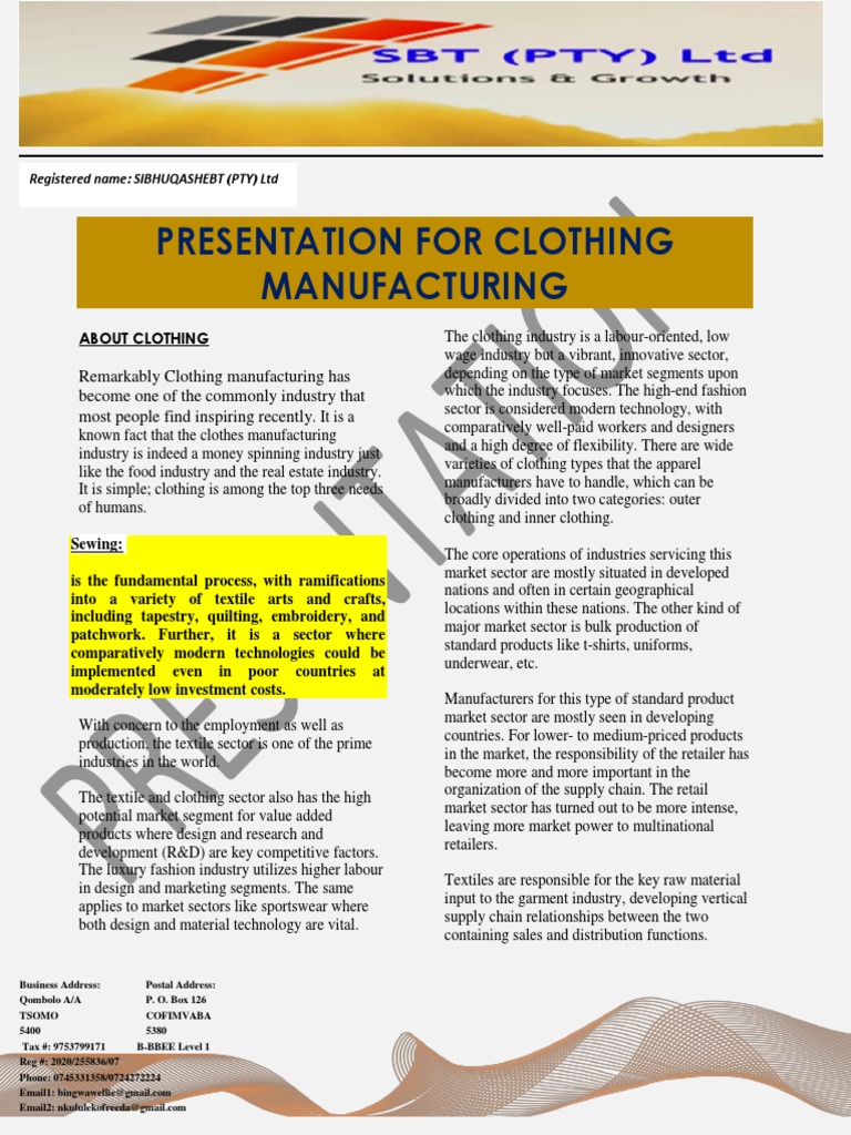 Clothing Manufacturing in Qombolo A/A | PDF | Clothing Industry | Clothing