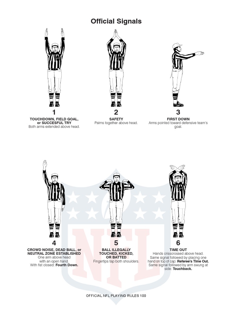 NFL Referee Hand Signals Guide | PDF | Football Codes | Sports Rules ...