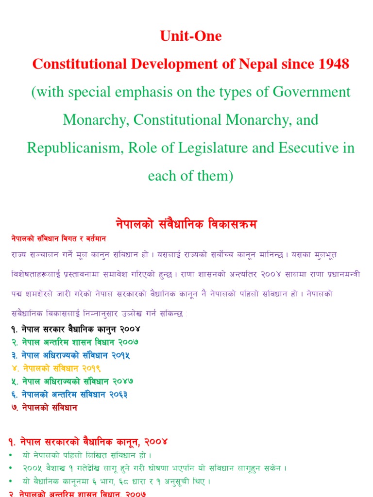Unit-One Constitutional Development of Nepal Since 1948 | PDF