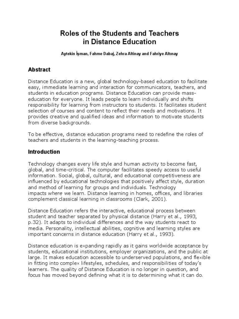 Redefining Student Roles in Distance Education | PDF | Distance ...
