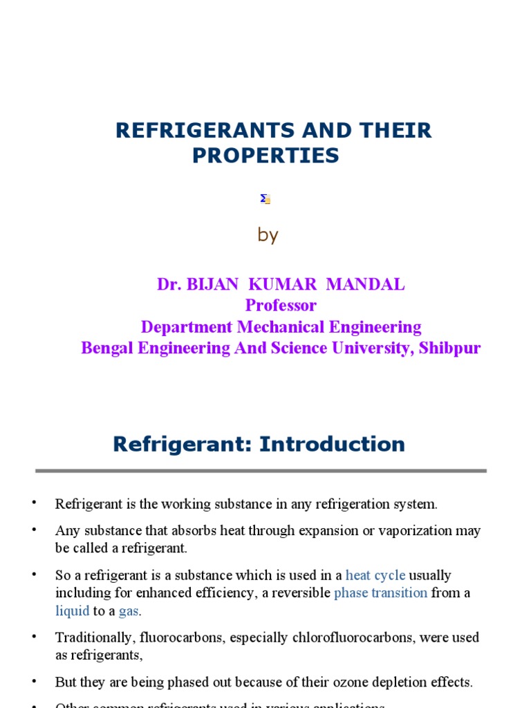 Refrigerants and Their Properties PDF Chemical Substances