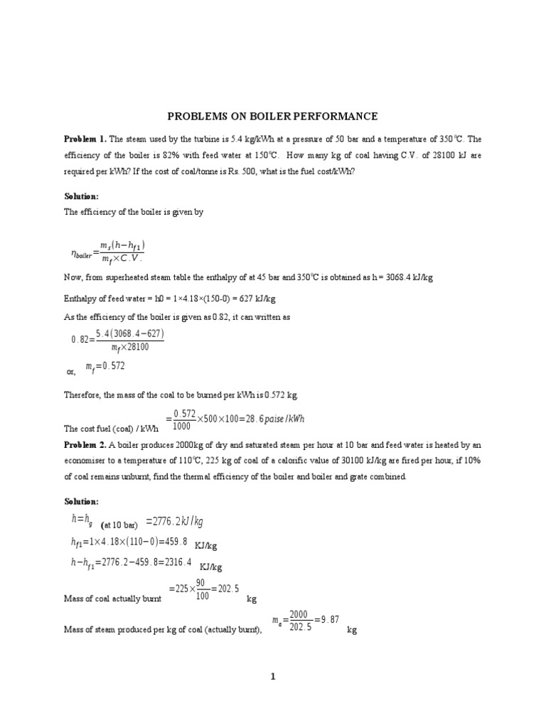 Problems On Boilers With Solutions PDF Boiler Steam