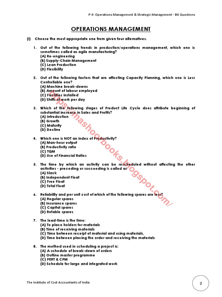 P-9: Operations Management & Strategic Management - Bit Questions | PDF ...
