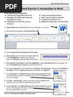 Microsoft Word Exercise 3: Introduction To Word: in This Exercise You Will Practice