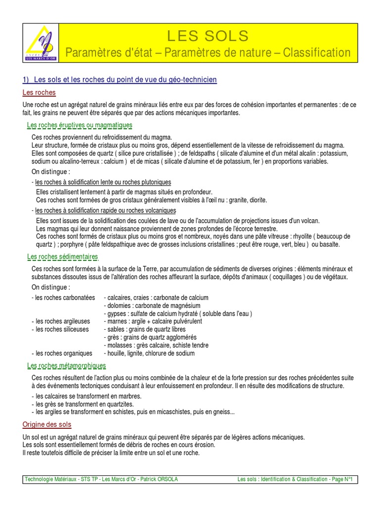 Classification des sols argileux et calcaires | PDF | Argile | Calcaire
