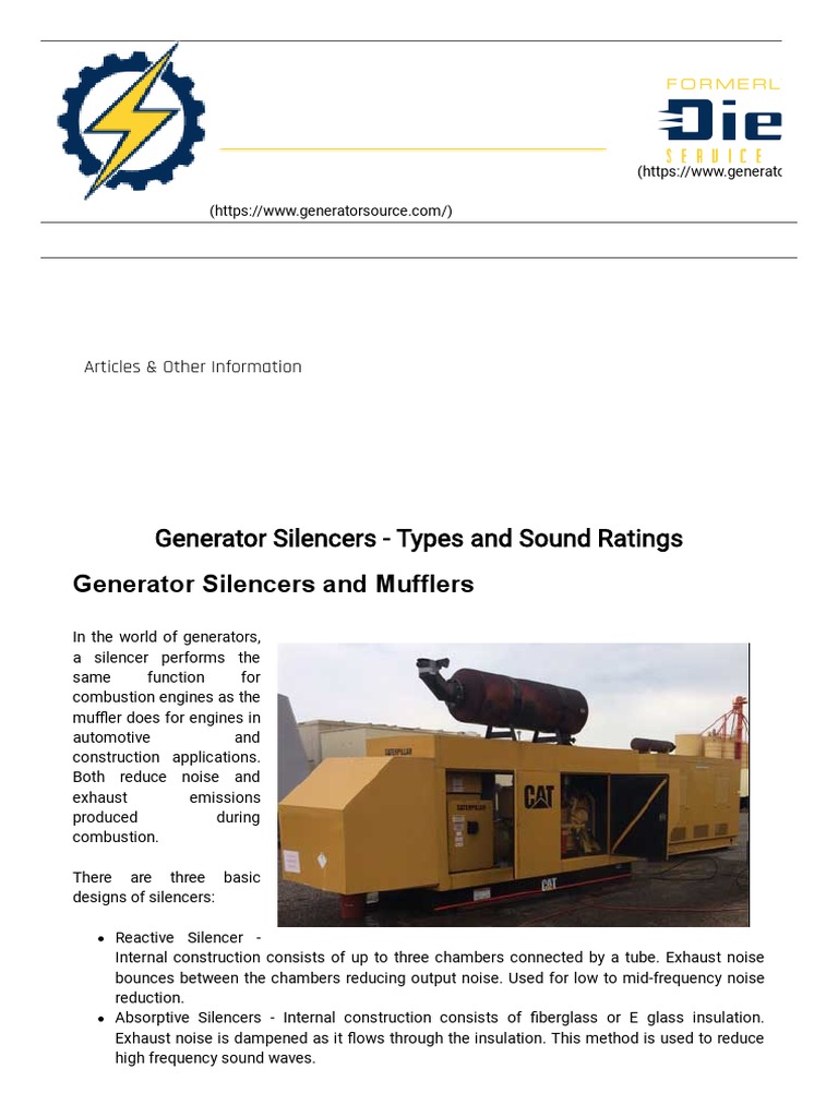 Generator Silencer Types and Sound Ratings PDF Decibel Exhaust Gas