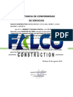 Constancia de Conformidad de Servicios: Falcco Construction Representado Por El Ing. Henry S. Rojas