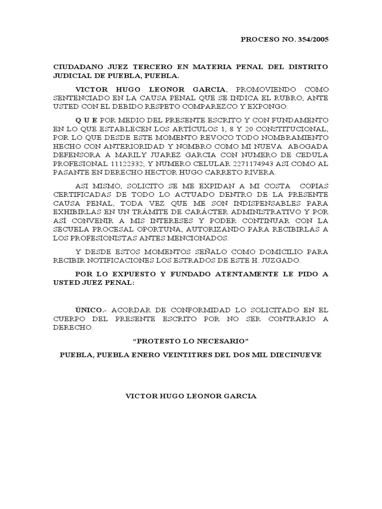 Escrito Nombrando Nuevo Abogado Defensor | PDF