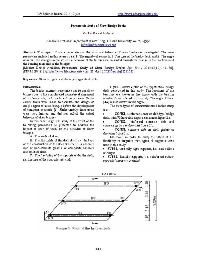 Skew Bridge Decks: Parametric Analysis | PDF | Bridge | Beam (Structure)