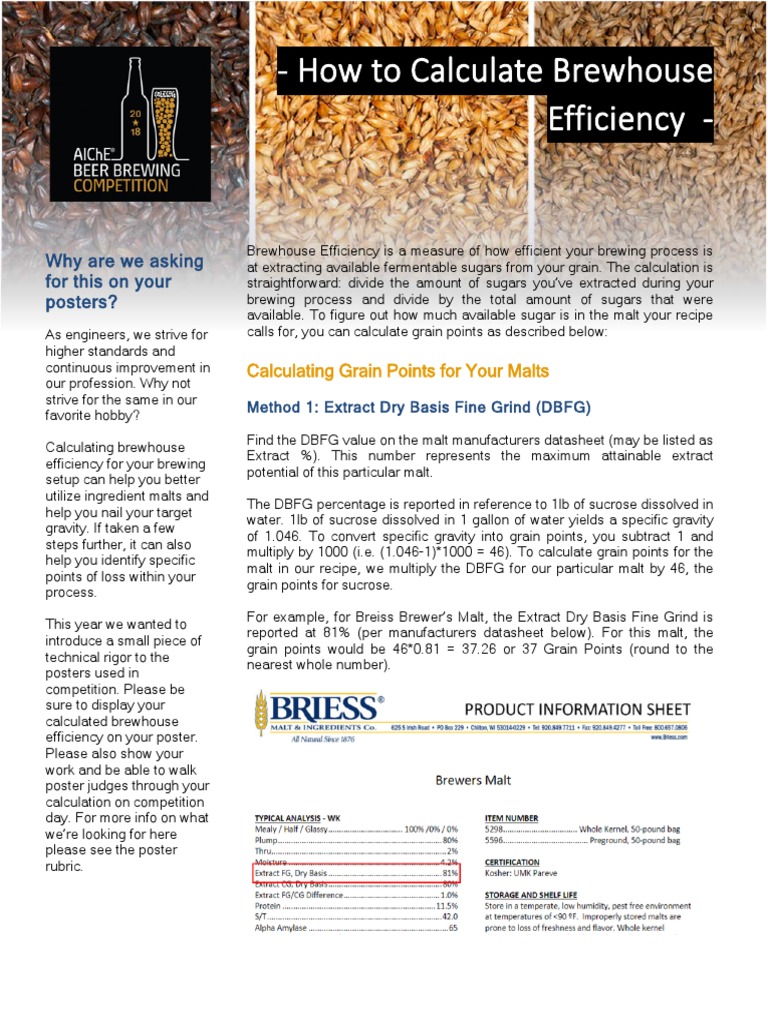 Brewhouse Efficiency Handout 23may18 PDF Brewing Malt