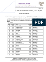 Engagement To The Posts of Nurses and Paramedics, Advt - No.02/2021 Result of Selection