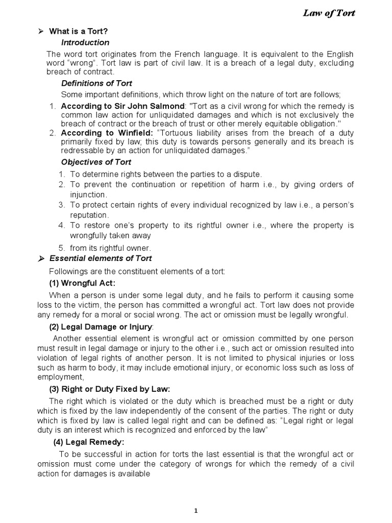 Law of Tort PDF Tort Legal Remedy