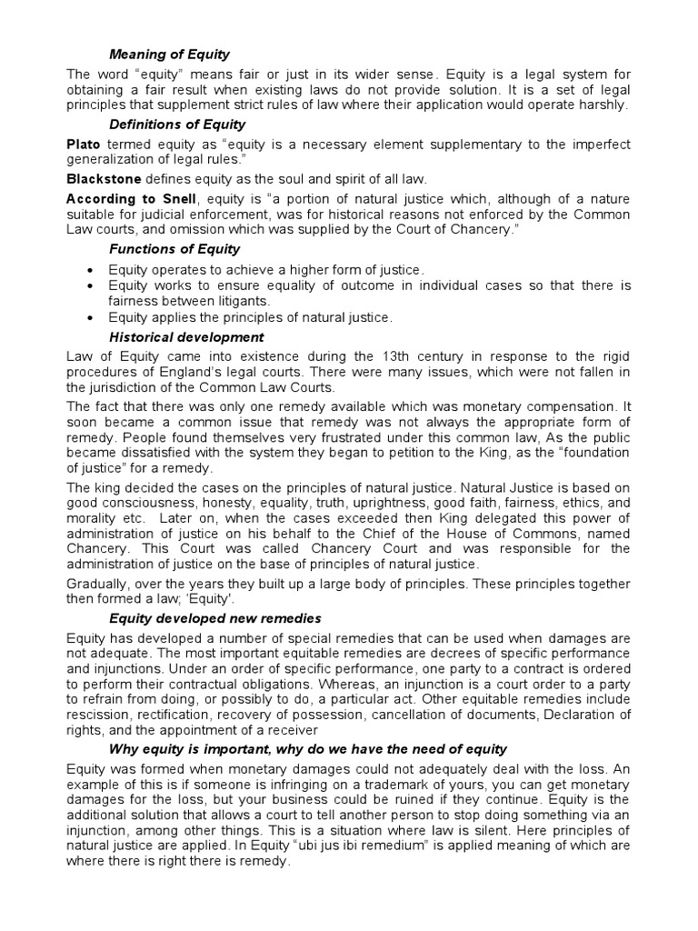 Meaning of Equity PDF Equity (Law) Legal Remedy
