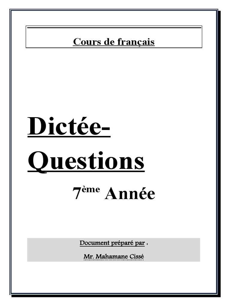Dictée Accord Participe Passé 4ème Pdf Dictee Questions 7 Annee | PDF | Genre grammatical | Nombre grammatical