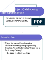 IML555 Subject Cataloguing and Classification: General Principles of Subject Cataloging