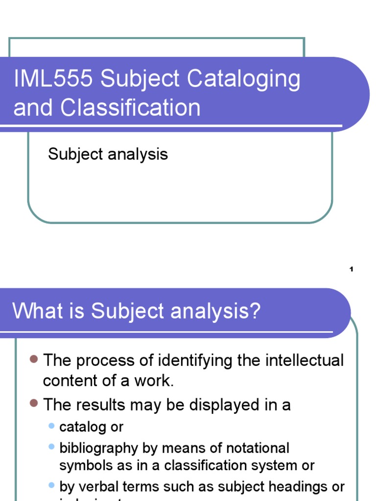 Subject Analysis in Cataloging | PDF | Cataloging | Bibliography