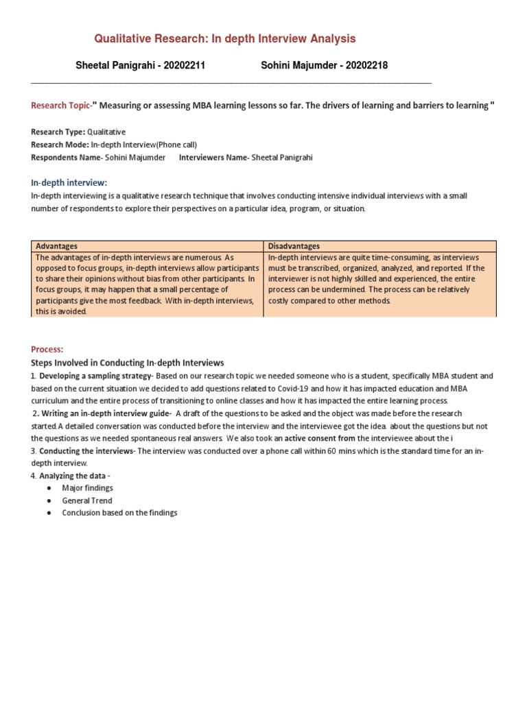 In-Depth Interview Analysis of MBA Learning | PDF | Interview | Focus Group