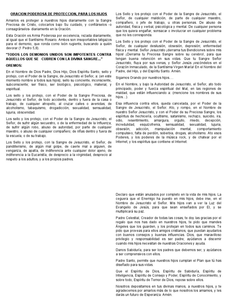 Oracion Poderosa De Proteccion Para Los Hijos Pdf Oración
