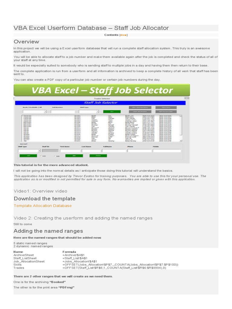 Excel Userform Templates