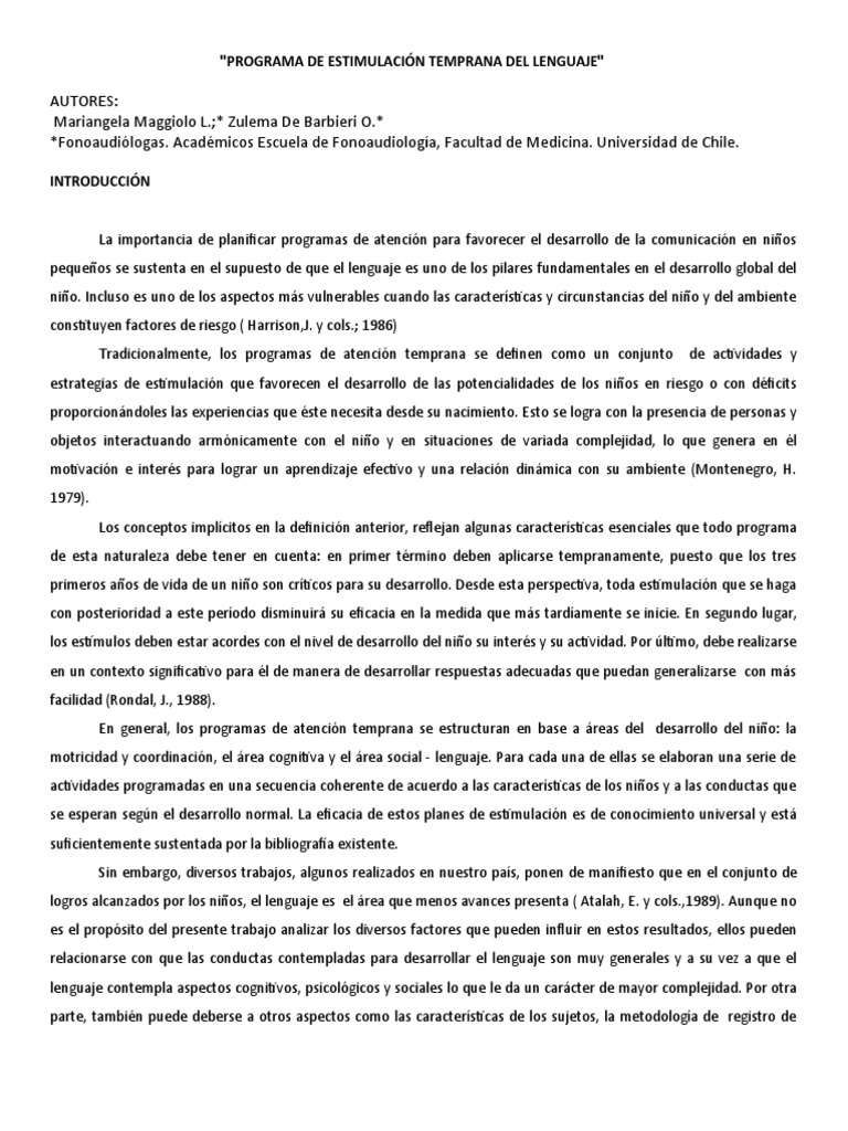 Estimulación Temprana del Lenguaje Infantil | PDF | Aquisición de ...