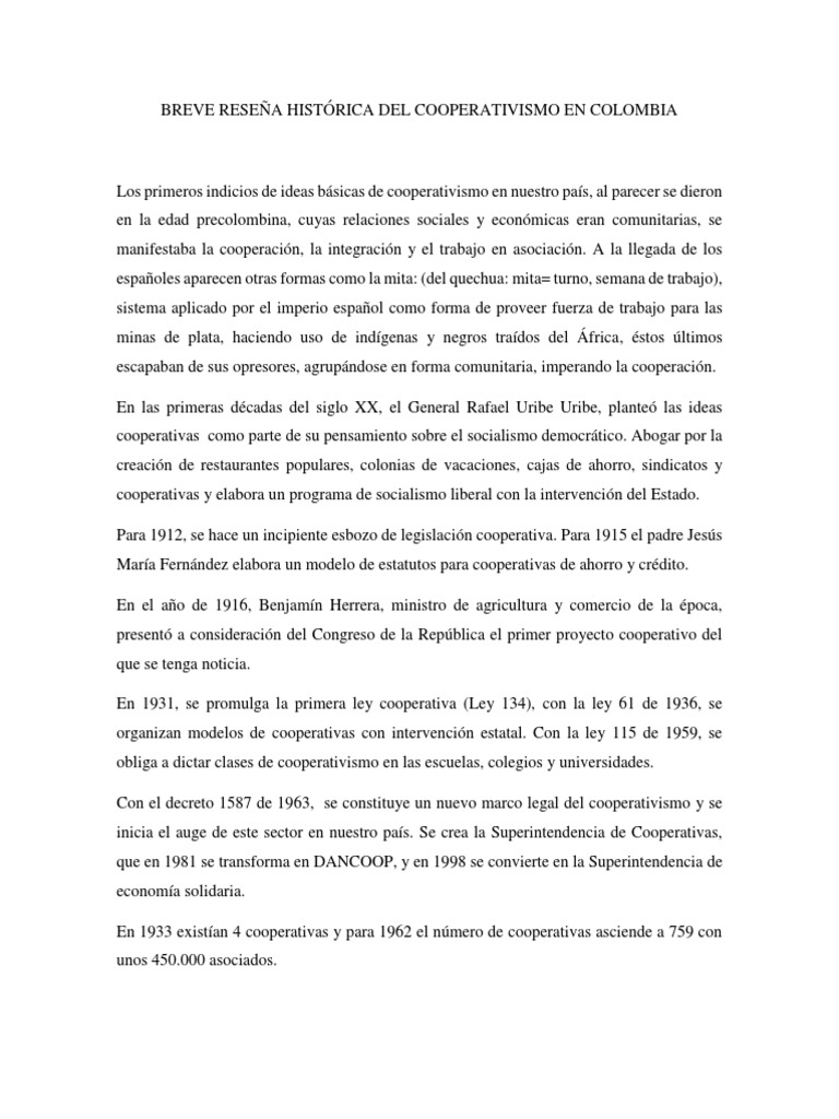Historia Cooperativismos Colombia | PDF | Cooperativa | Seguro
