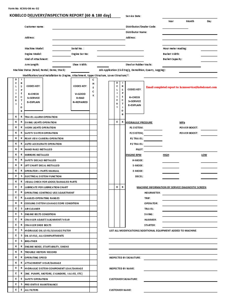 Delivery Inspection (60&180 Day) Rev 03 | PDF | Engines | Vehicle ...