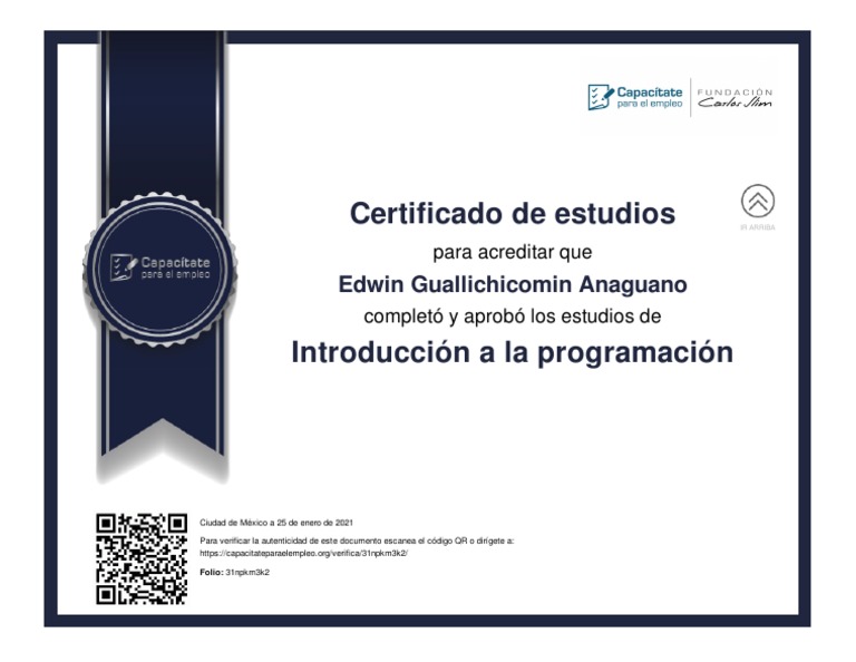 Programación Certificado | PDF