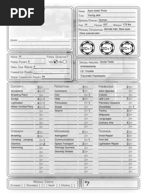 Star Wars RPG (D6) Fillable Character Sheet