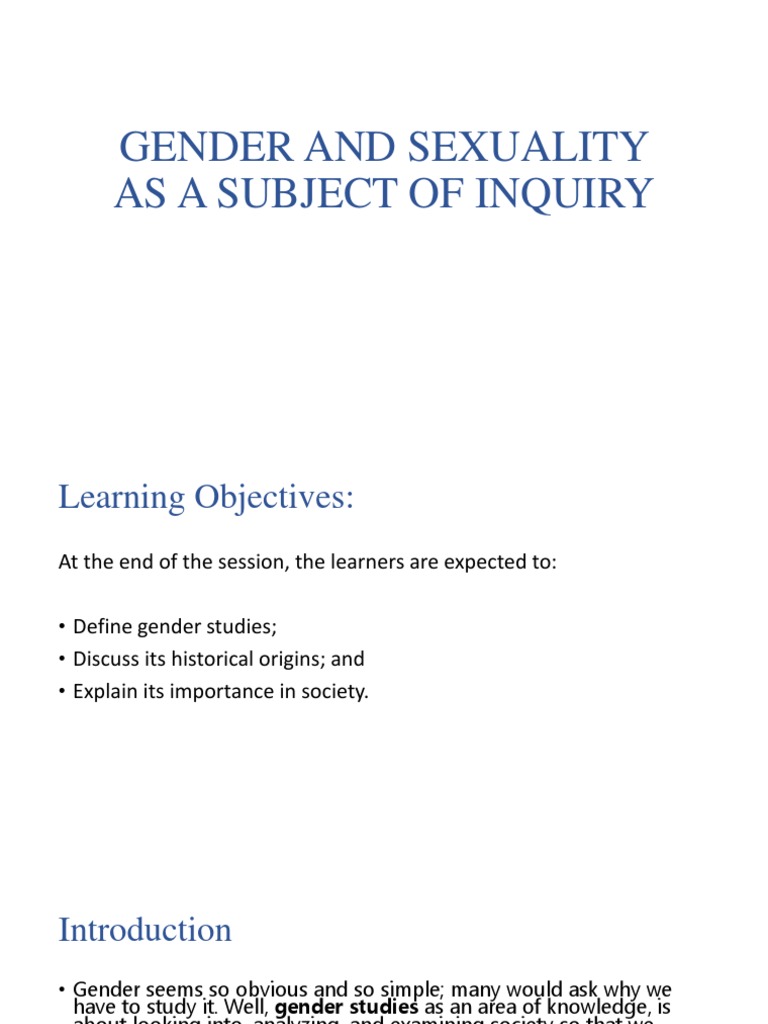 Gender and Sexuality As A Subject of Inquiry | PDF | Gender | Gender ...