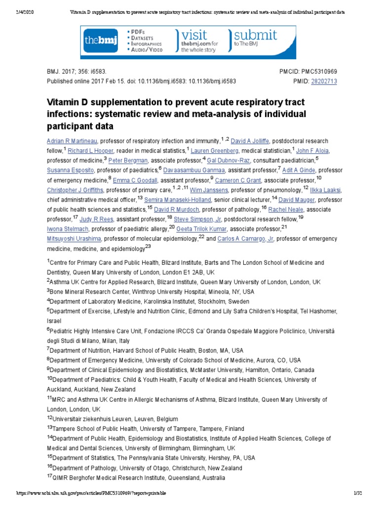 Vitamin D Supplementation To Prevent Acute Respiratory Tract Infections ...