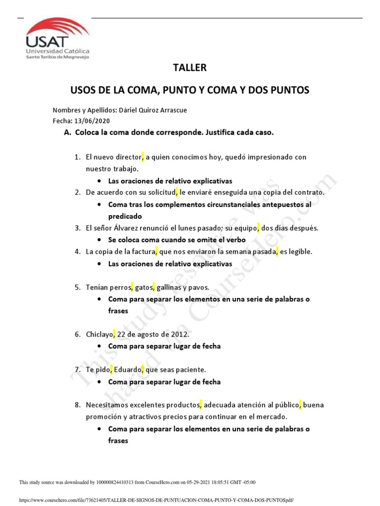 Taller de Uso de Coma y Punto y Coma | PDF | El ciclo del agua ...