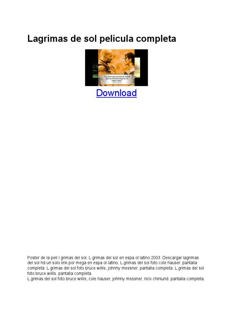 Lagrimas del Sol Película Completa en Español PDF Medios de