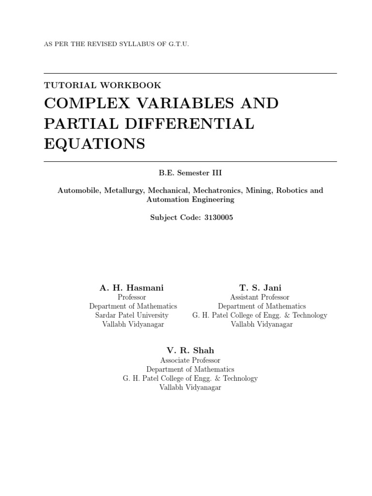 Complex Variables Tutorial Workbook | PDF | Power Series | Complex Number