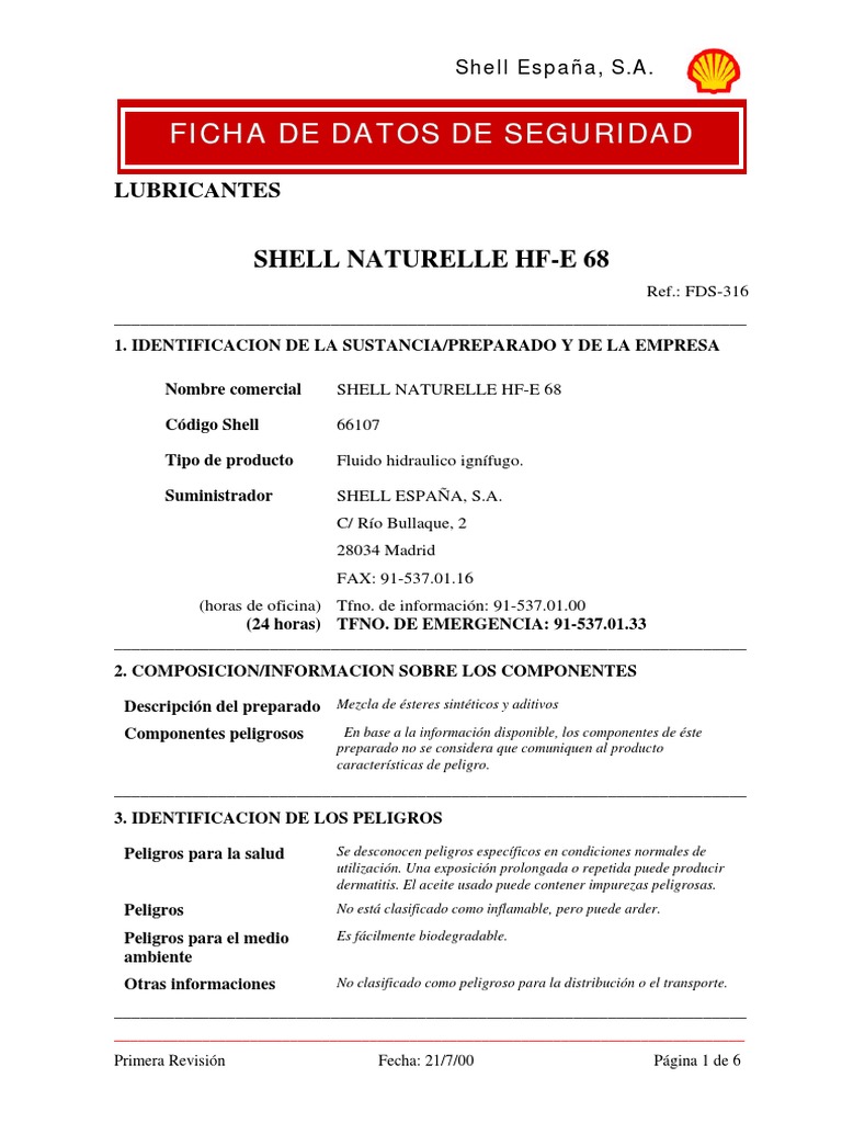 Shell Naturelle Hf-E 68 | PDF | Agua | Residuos