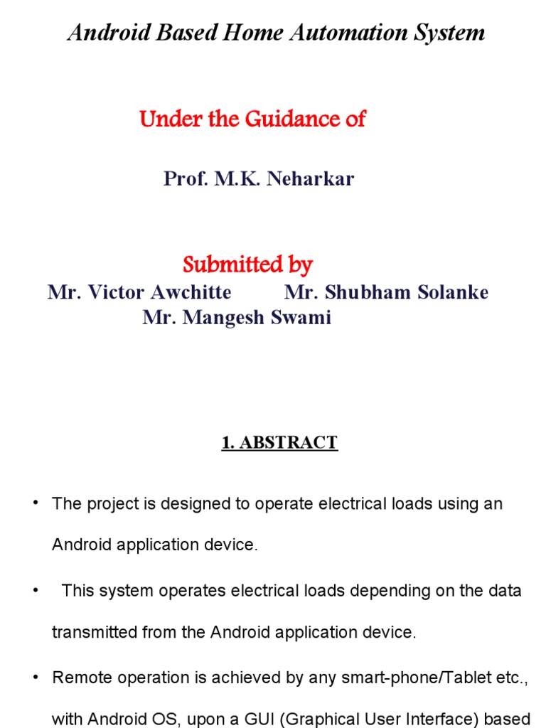 Android Based Home Automation System: Under The Guidance of | PDF ...